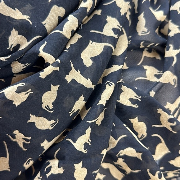 Oker All Over Cat Silhouette Print Shawl Scarf Black and Beige Lightweight Sheer - Picture 7 of 11